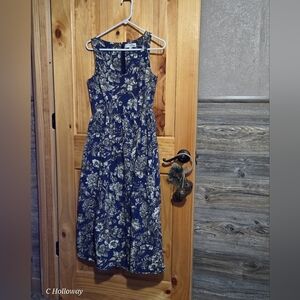 Adam Lippes Floral Print Poplin Midi Dress Size 4 Blue And White